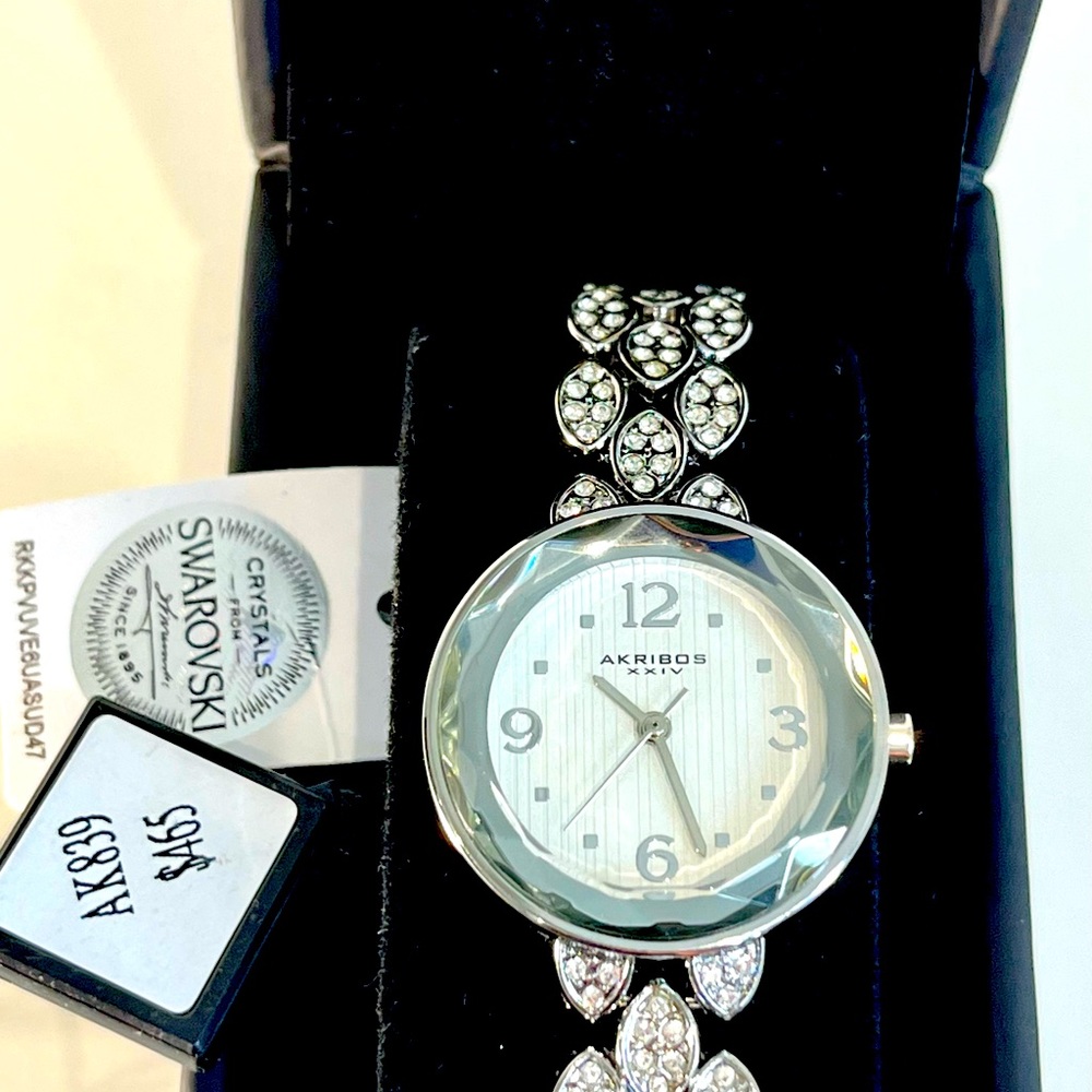 Women's Akribos XXIV AK839 Swarovski Crystal Studded Link Bracelet Watch